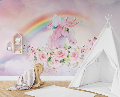 Soft Pembe Tonlarında Unicorn 3D Duvar Kağıdı
