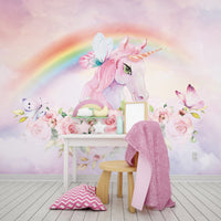 Unicorn 3D Soft Pembe Renklerinde Duvar Kağıdı Poster