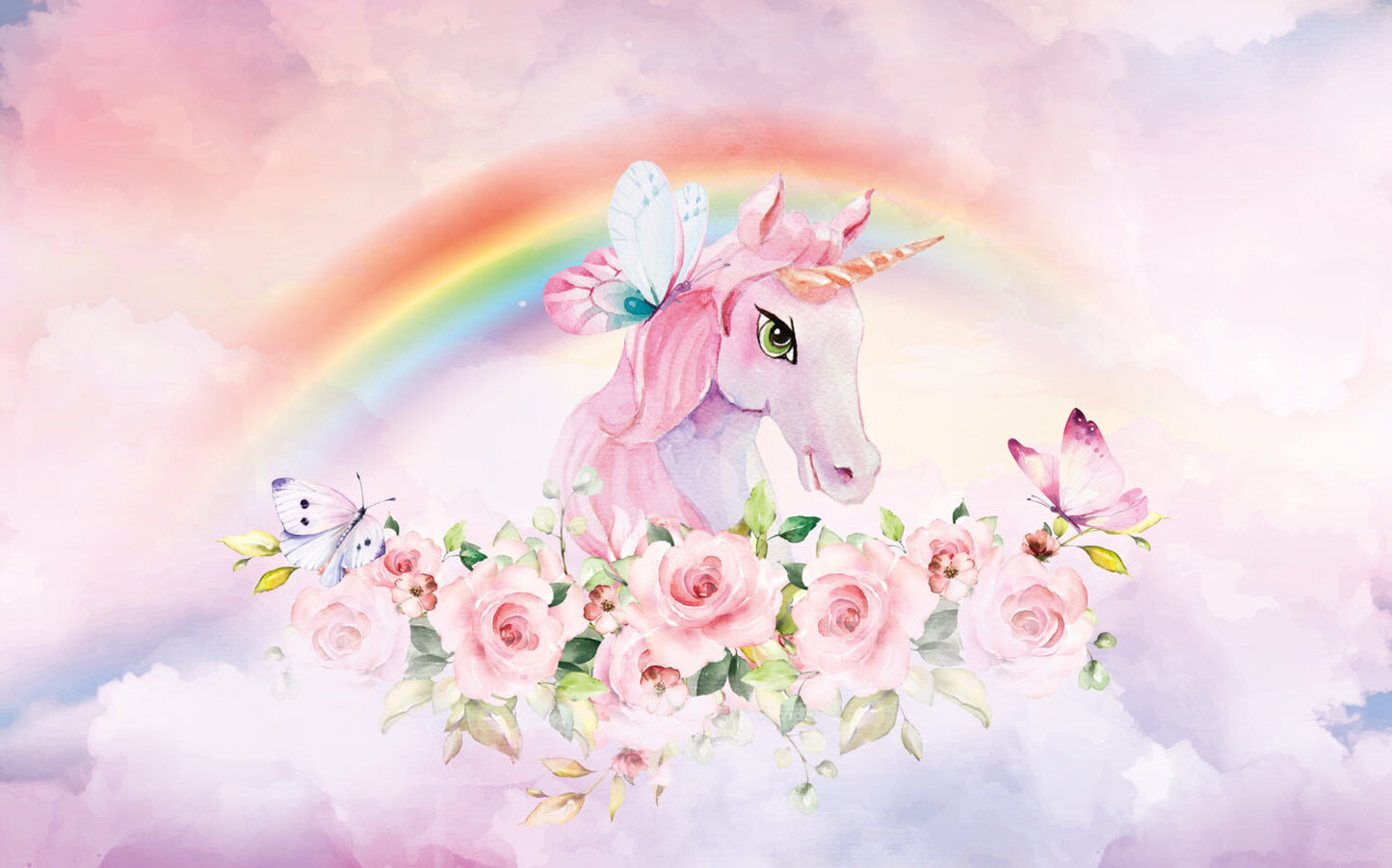 Soft Pembe Tonlarında Unicorn 3D Duvar Kağıdı