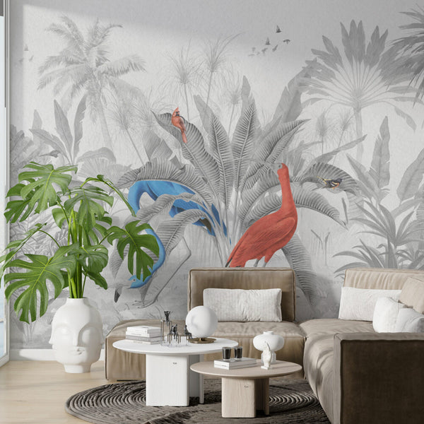 Renkli Flamingo 3D Siyah Beyaz Renkte Duvar Kağıdı Poster