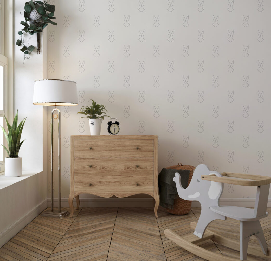 Minimal Tavşan Desenli Duvar Kağıdı