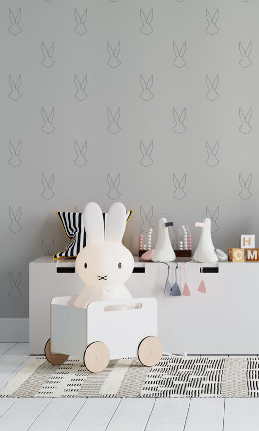 Minimal Tavşan Desenli Duvar Kağıdı