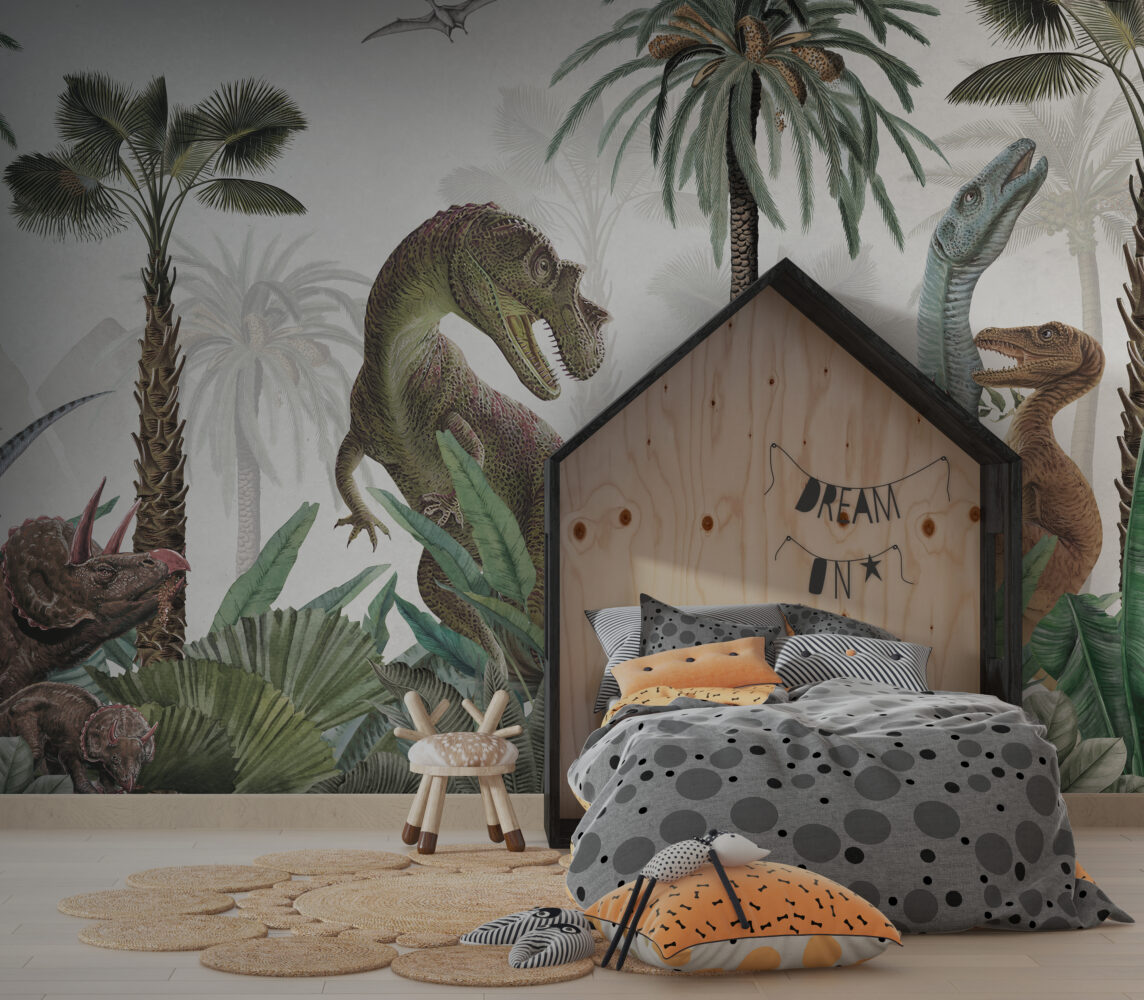 Tropikal Ortamda Realistik Dinozorlar Duvar Kağıdı