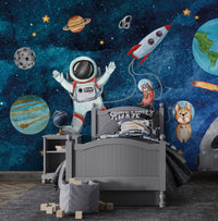 Uzayda Sevimli Astronotlar Duvar Kağıdı Poster