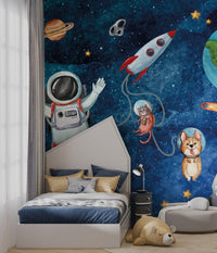 Uzayda Sevimli Astronotlar Duvar Kağıdı Poster