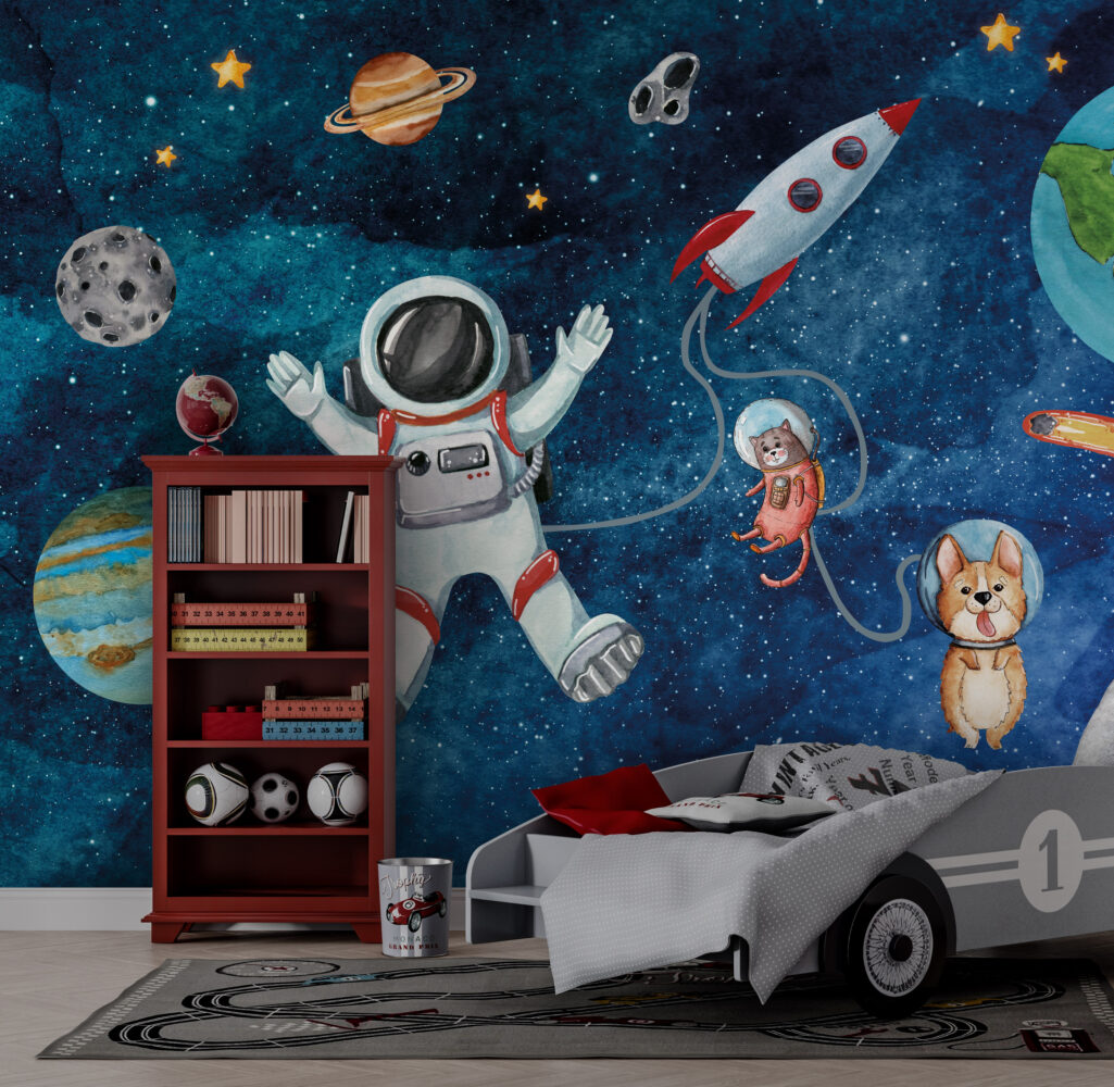 Uzayda Sevimli Astronotlar Duvar Kağıdı Poster