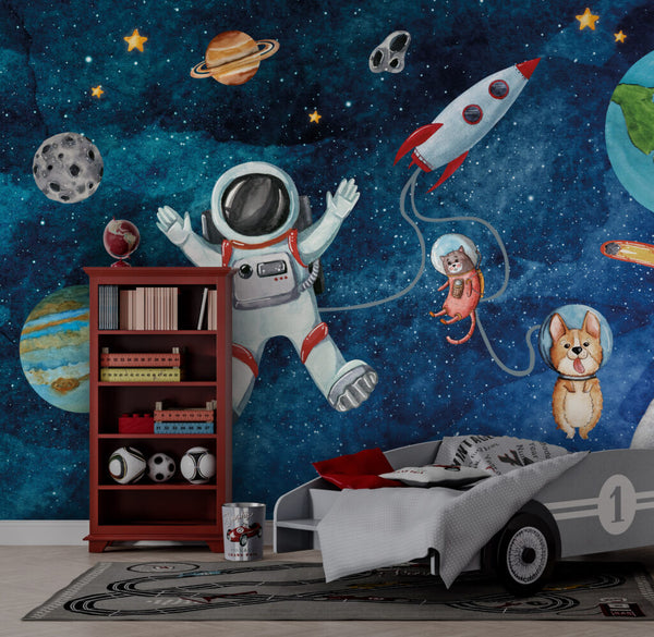Uzayda Sevimli Astronotlar Duvar Kağıdı Poster