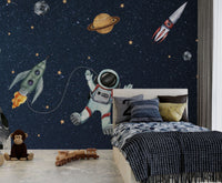 Gezegenler Uzayda Astronot Duvar Kağıdı Poster