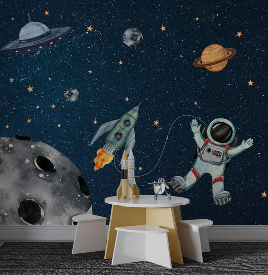 Uzayda Astronot ve Gezegenler Duvar Kağıdı