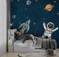 Gezegenler Uzayda Astronot Duvar Kağıdı Poster