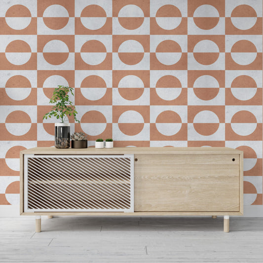 Kahverengi Tonlarda Geometrik Retro Duvar Kağıdı