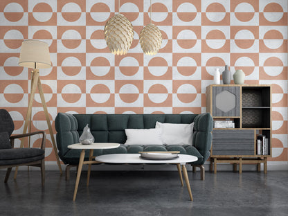 Kahverengi Tonlarda Geometrik Retro Duvar Kağıdı