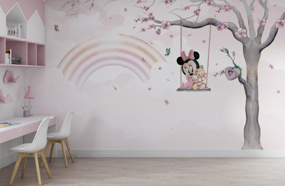 Minnie Mouse Gökkuşağı ve Salıncak Duvar Kağıdı 