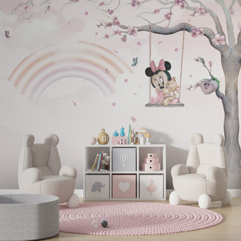 Minnie Mouse Gökkuşağı ve Salıncak Duvar Kağıdı 