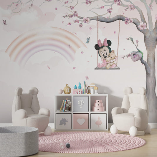 Minnie Mouse Gökkuşağı ve Salıncak Duvar Kağıdı 