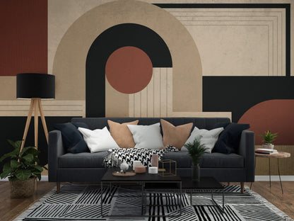 Boho Geometrik Tarz Bej ve Kahve Duvar Kağıdı