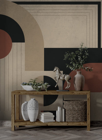 Boho Geometrik Tarz Bej ve Kahve Duvar Kağıdı