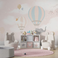 Fil Pembe Bulutlar Balonlarla Uçan Duvar Kağıdı Poster