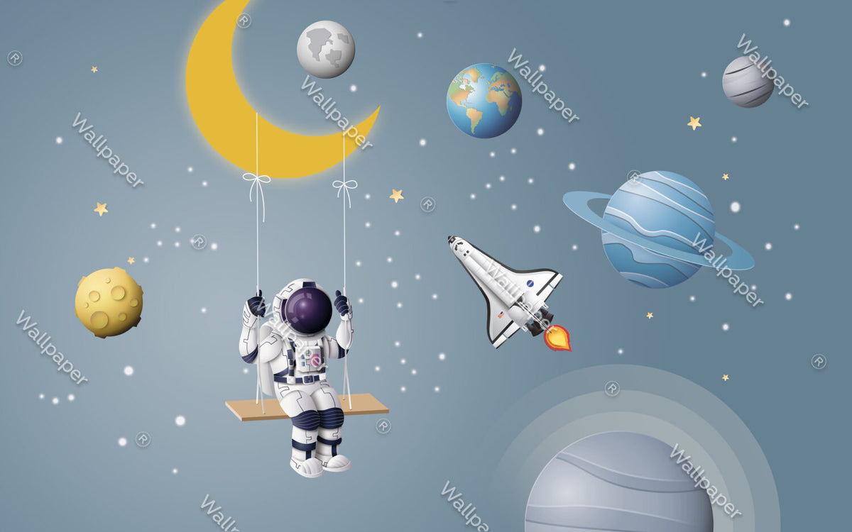 Kuran Astronot Ay'da Salıncak Duvar Kağıdı Poster
