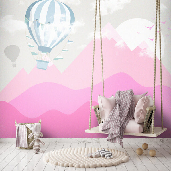 Soft Pembe Dağlar 3D Uçan Balon Duvar Kağıdı Poster