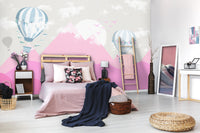 Soft Pembe Dağlar 3D Uçan Balon Duvar Kağıdı Poster