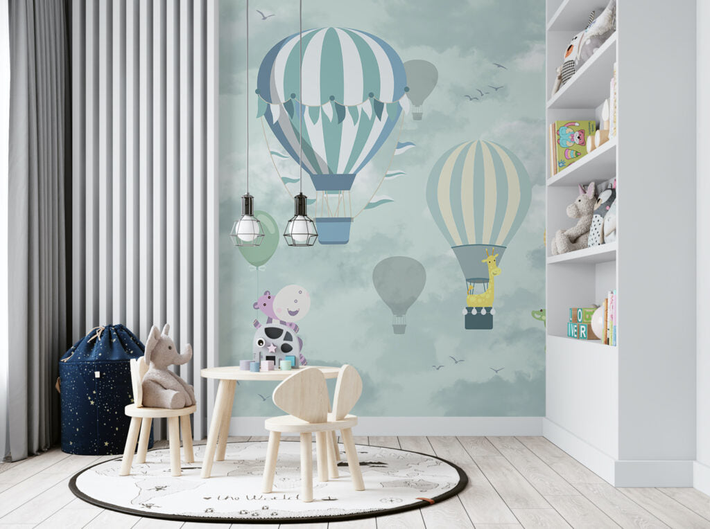 Temalı 3D Balonlar Bulutlar Duvar Kağıdı Poster