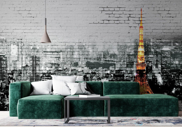Desenli Eyfel Kulesi 3D Taş Duvar Duvar Kağıdı Poster
