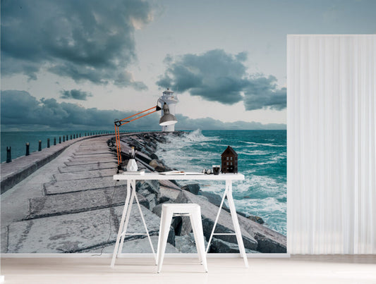 Deniz Feneri Manzaralı 3D Duvar Kağıdı | Duvar Kağıdı Marketi