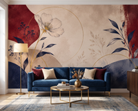 Modern Çiçek ve Geometrik Formlar Duvar Kağıdı