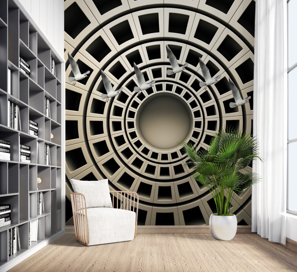 Önünde Uçan Kuş 3D Kutucuk Şekillerin Duvar Kağıdı Poster
