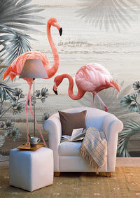 Tropikal Flamingo Figürleri Duvar Kağıdı Poster