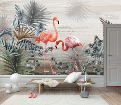 Flamingo Figürleri Tropikal Duvar Kağıdı