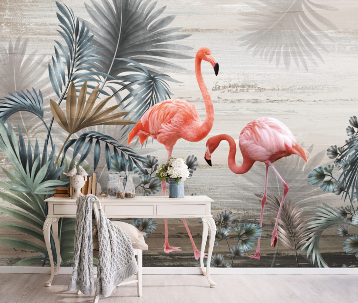 Tropikal Flamingo Figürleri Duvar Kağıdı Poster