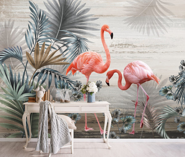 Tropikal Flamingo Figürleri Duvar Kağıdı Poster