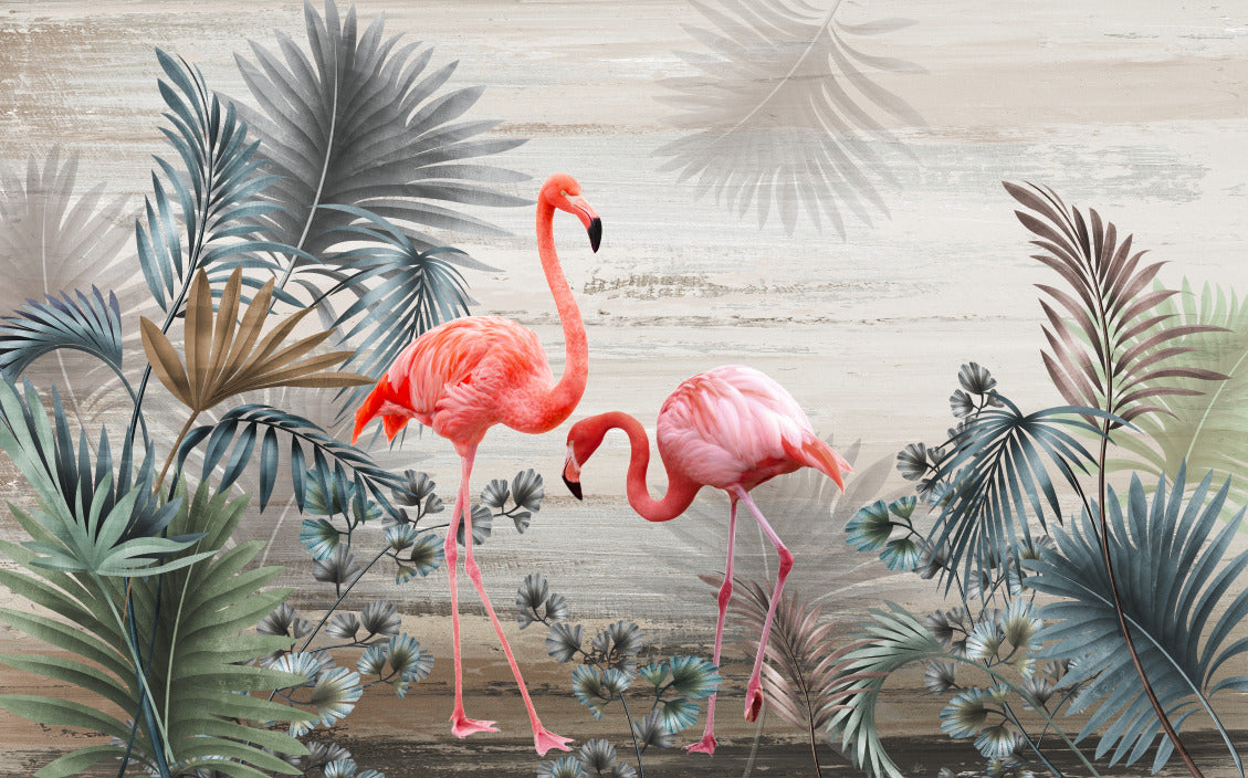 Tropikal Flamingo Figürleri Duvar Kağıdı Poster