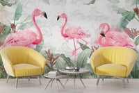 Flamingo Desenli 3D Yeşillerin İçindeki Duvar Kağıdı Poster