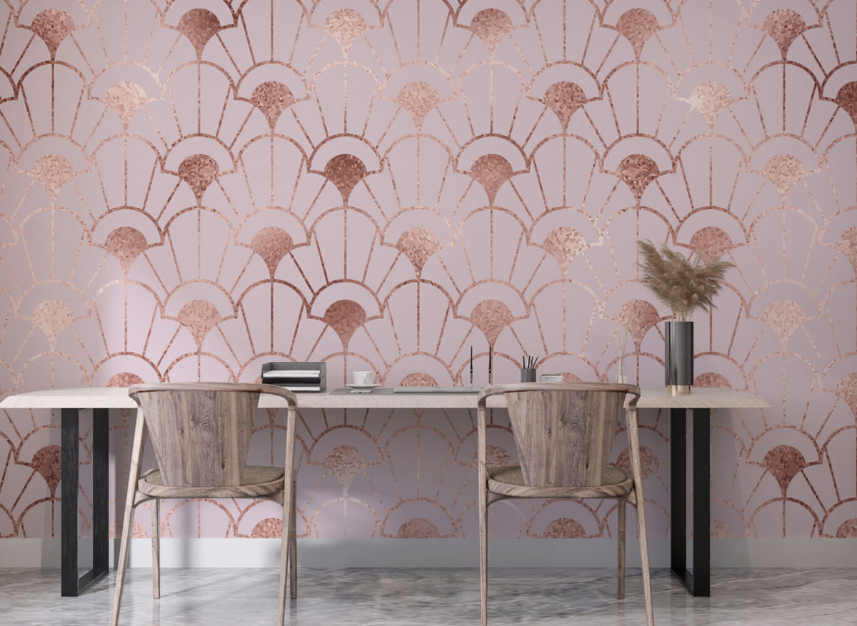 Modern Desen Pembe Geometrik Duvar Kağıdı Poster
