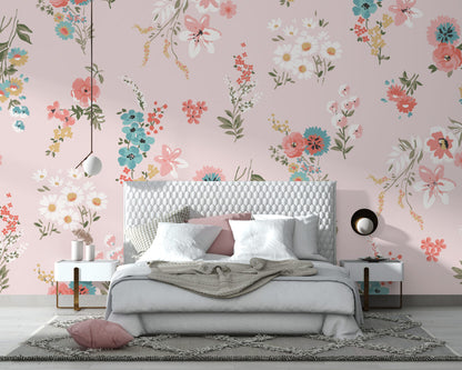 Soft Çizgisel Bahar Dalı Çiçekler Duvar Kağıdı