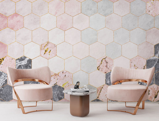 Pembe Geometrik Mermer Desenli Duvar Kağıdı | Duvar Kağıdı Marketi