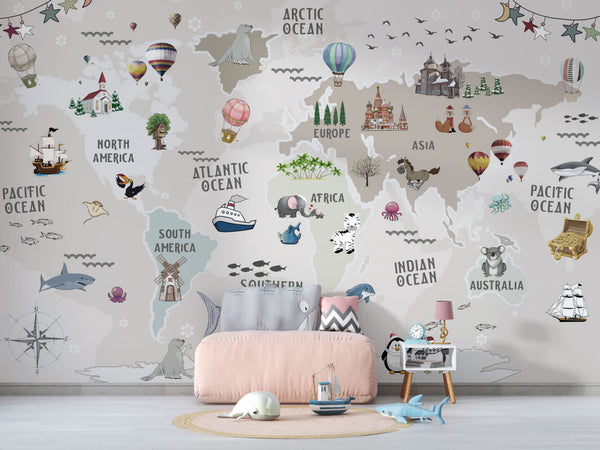 Eğitici Çocuk Haritası Eğlenceli Hayvanlar Duvar Kağıdı Poster