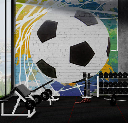 Büyük Futbol Topu Çizimi Duvar Görünümlü Grafiti Duvar Kağıdı | Duvar Kağıdı Marketi