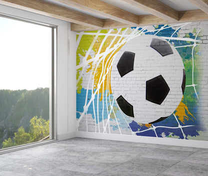 Büyük Futbol Topu Çizimi Duvar Görünümlü Grafiti Duvar Kağıdı | Duvar Kağıdı Marketi