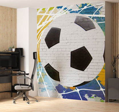 Büyük Futbol Topu Çizimi Duvar Görünümlü Grafiti Duvar Kağıdı | Duvar Kağıdı Marketi