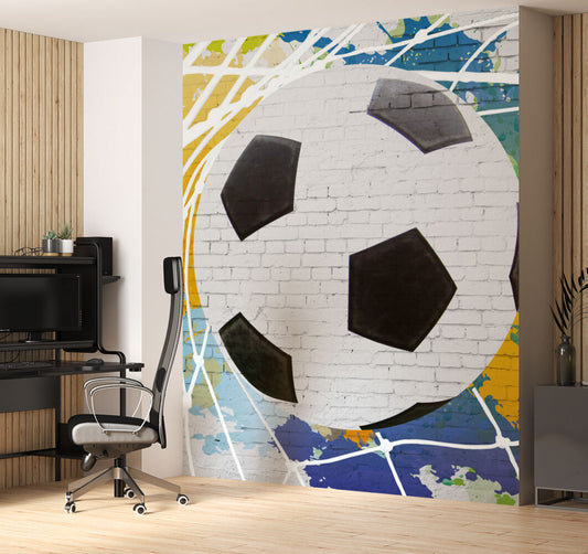 Büyük Futbol Topu Çizimi Duvar Görünümlü Grafiti Duvar Kağıdı | Duvar Kağıdı Marketi