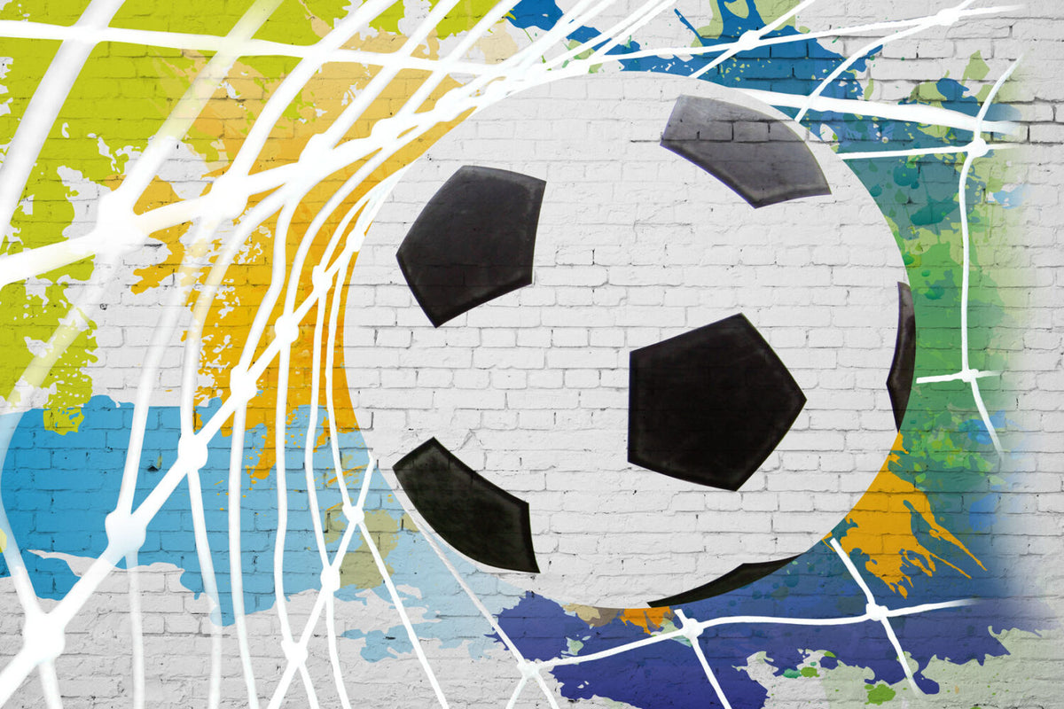 Topu Çizimi Duvar Görünümlü Grafiti Büyük Futbol Duvar Kağıdı Poster
