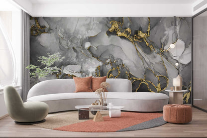 Gri Ve Gold Renkli 3D Duvar Kağıdı