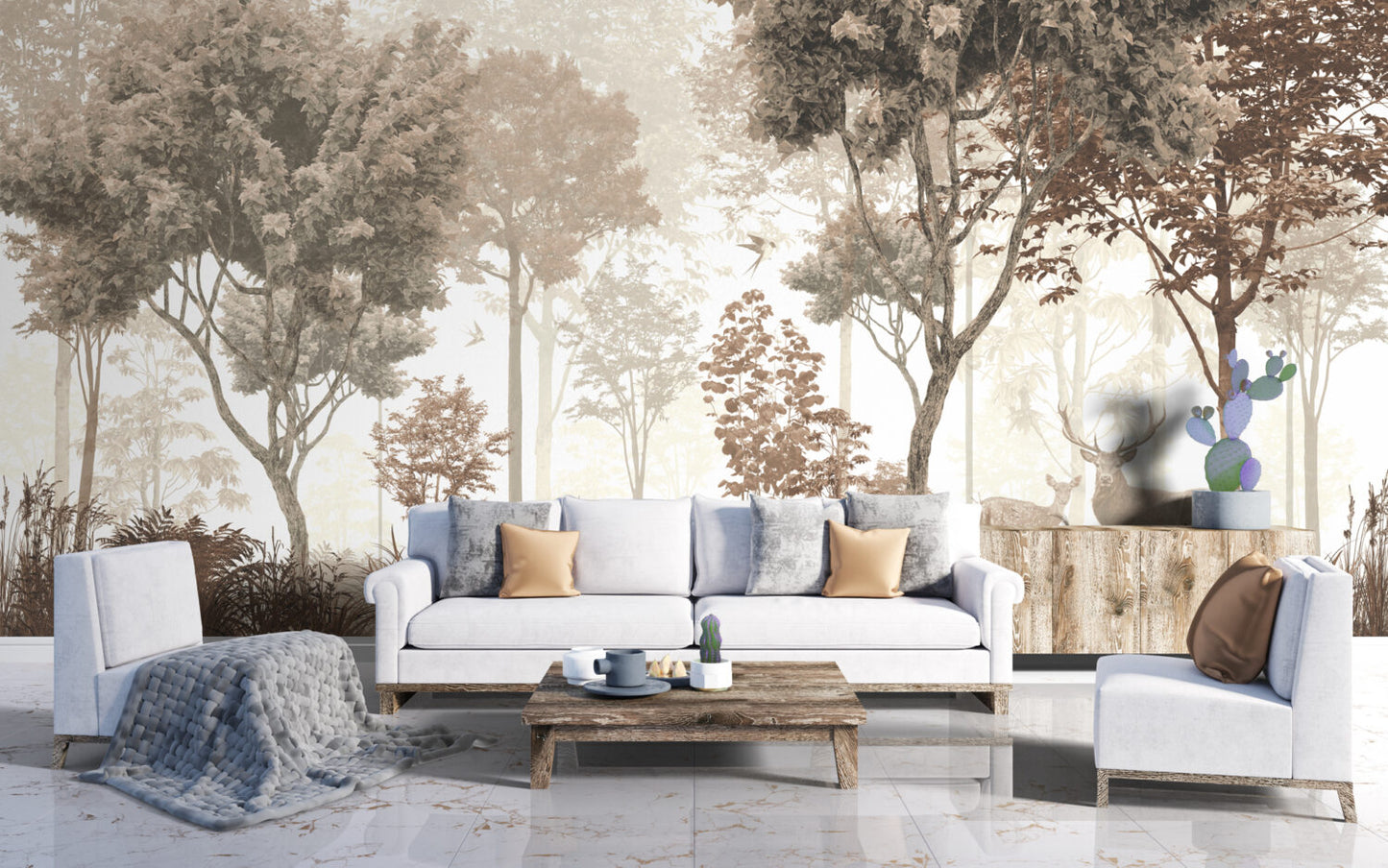 Ormandaki Geyik Duvar Kağıdı 136x289 136cm En 289cm Boy Non Woven Dokusuz