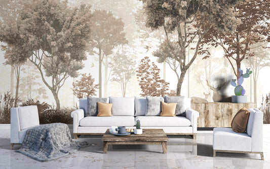 Ormandaki Geyik Duvar Kağıdı 136x289 136cm En 289cm Boy Non Woven Dokusuz
