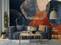Boho Desen Lacivert Kızıl Duvar Kağıdı Poster