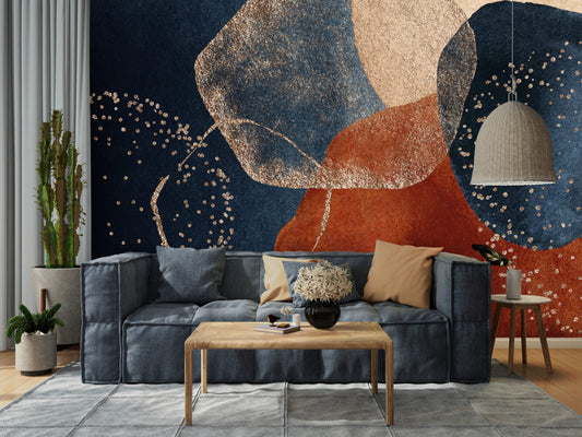 Lacivert Kızıl Boho Desen Duvar Kağıdı